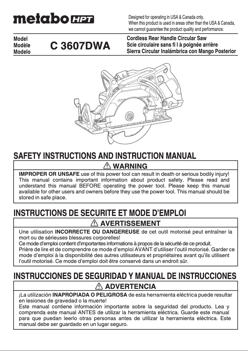 Page 1 de la notice Manuel utilisateur HiKOKI C3607DWA