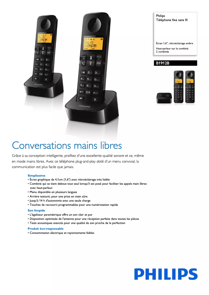 Página 1 del manual Ficha técnica Philips B1912B