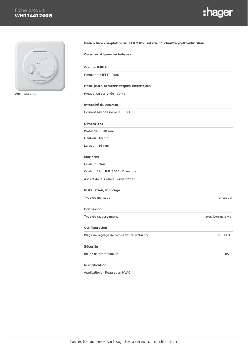 Image de la première page du manuel de l'appareil WH11441200G