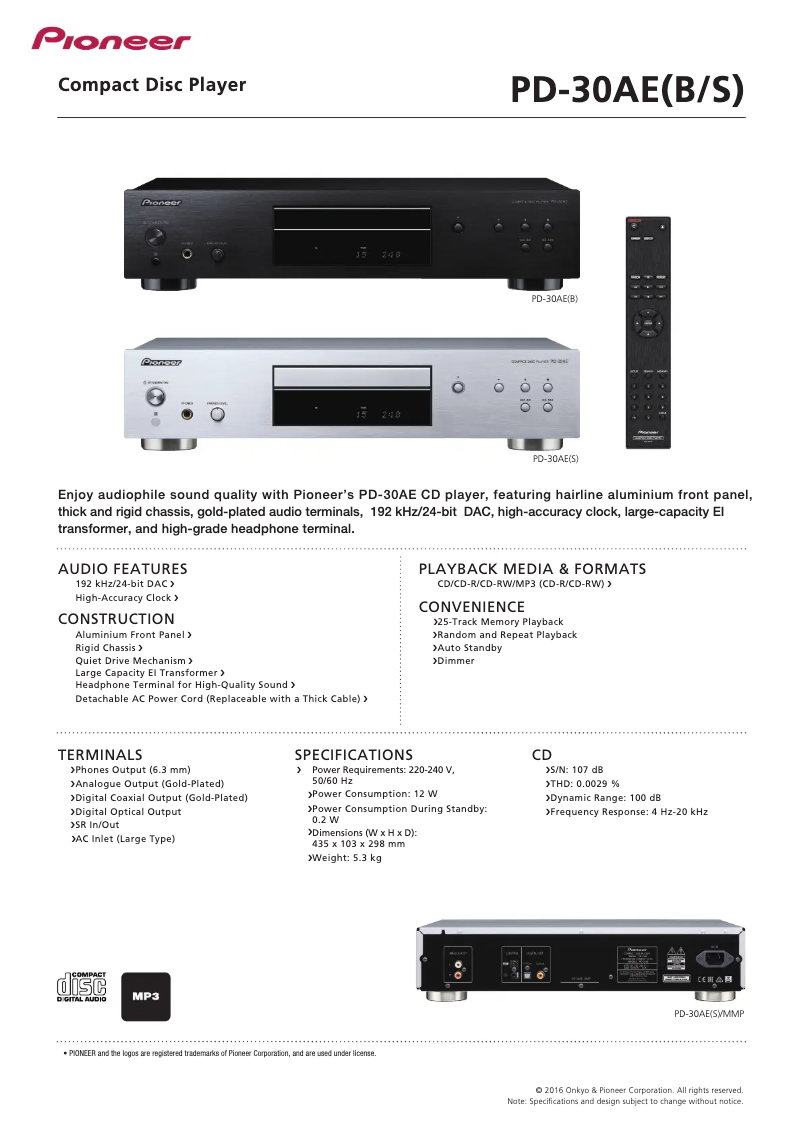 Image de la première page du manuel de l'appareil PD-30AE