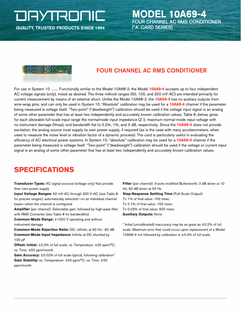 Page 1 de la notice Fiche technique Daytronic 10A69-4