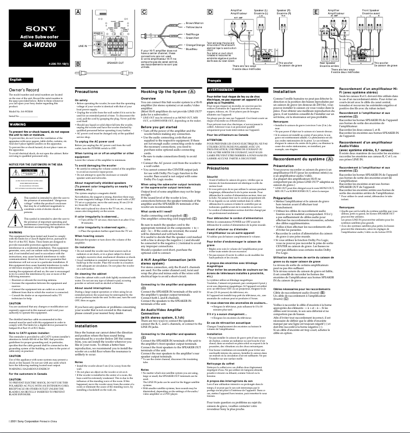 Page n°1 - Manuel utilisateur Sony SA-WD200