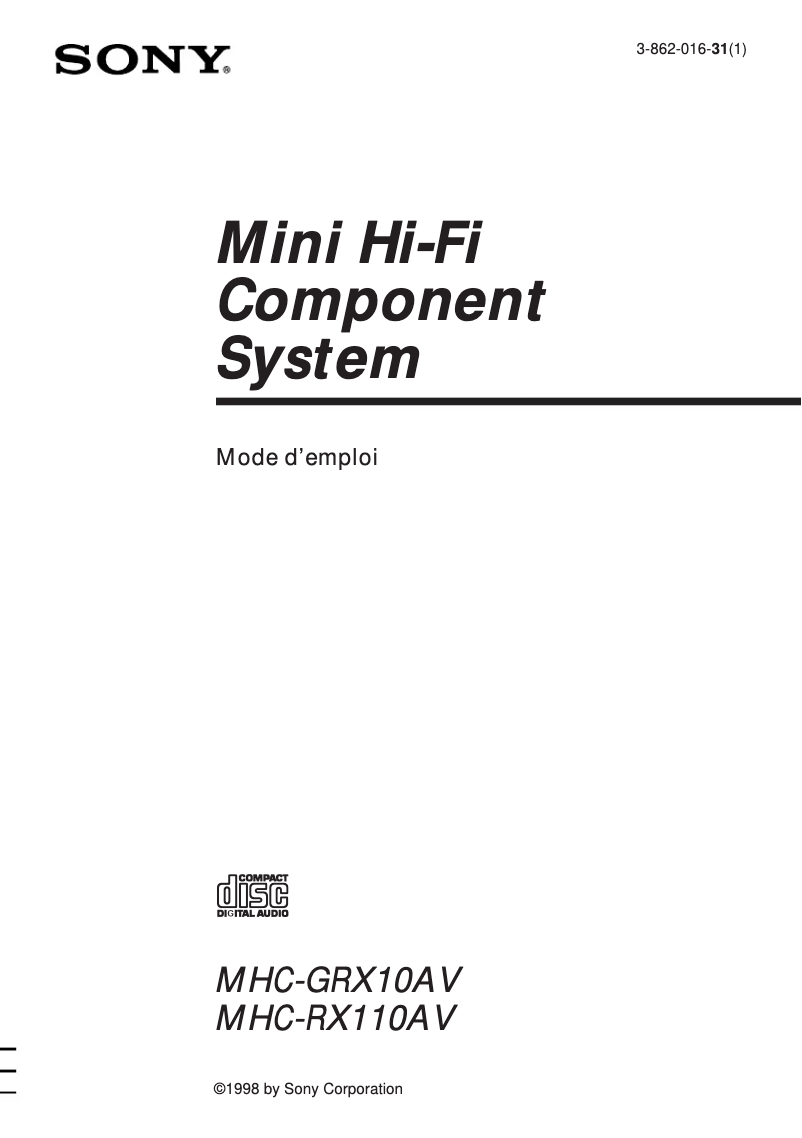 Page n°1 - Manuel utilisateur Sony MHC-GRX10AV