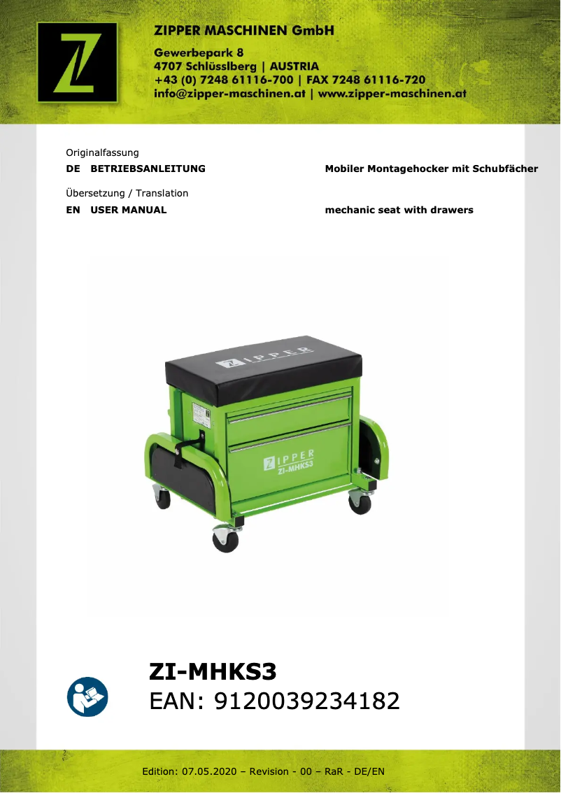 Page n°1 - Manuel utilisateur Zipper ZI-MHKS3