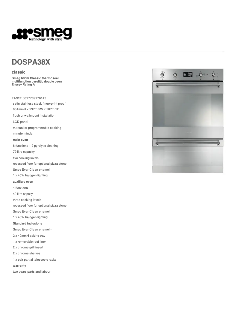 Page n°1 - Manuel utilisateur Smeg DOSPA38X