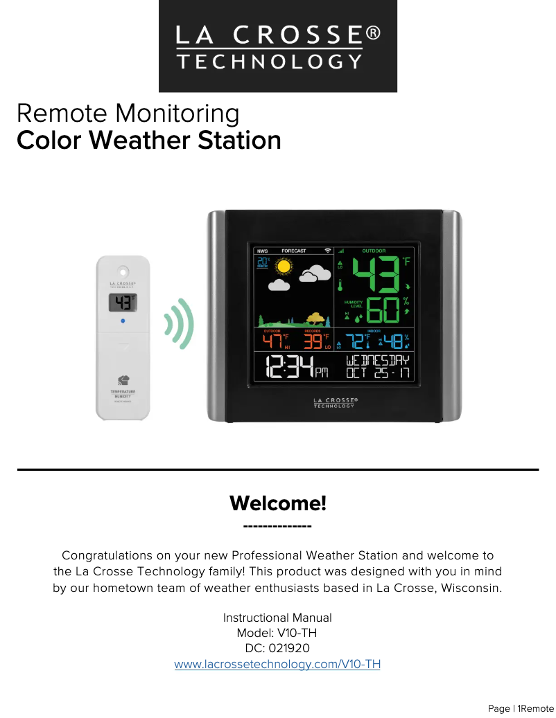 Image de la première page du manuel de l'appareil V10-TH