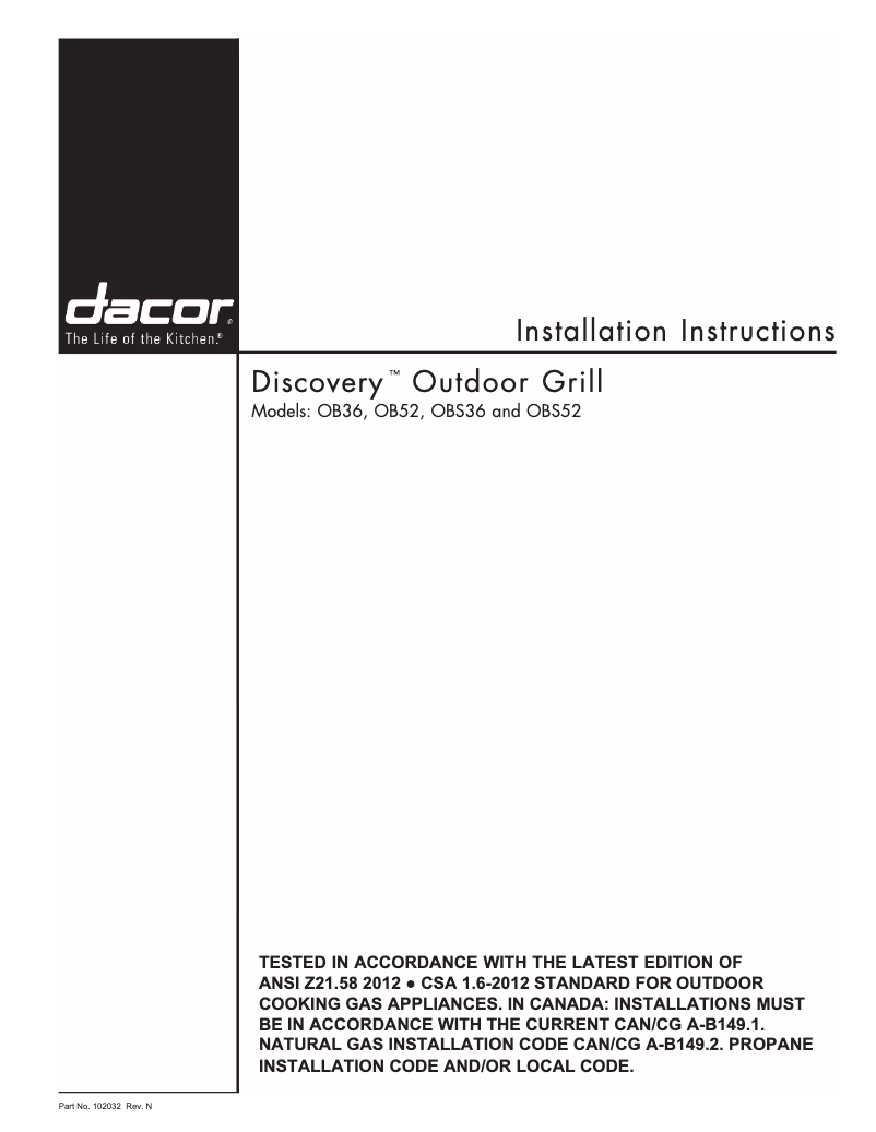 Page 1 de la notice Guide d'installation Dacor OBS52