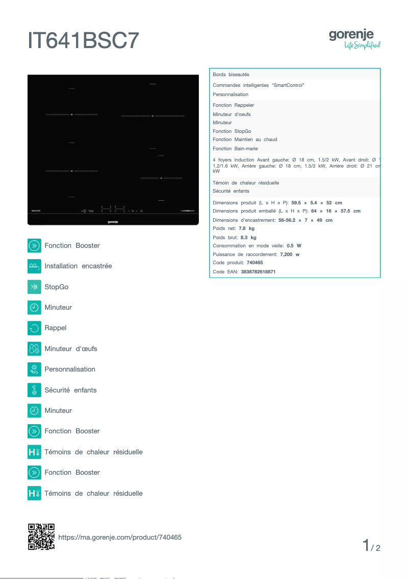 Página 1 del manual Ficha técnica Gorenje IT641BSC7