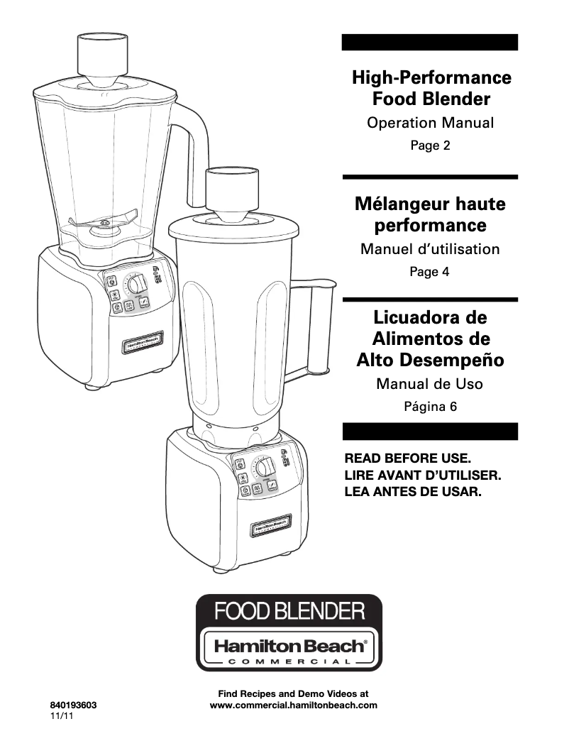 Page 1 de la notice Manuel utilisateur Hamilton Beach Expeditor HBF600