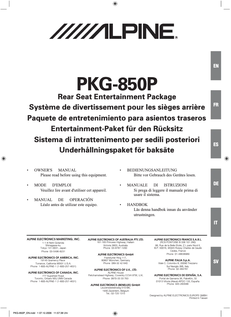 Image de la première page du manuel de l'appareil PKG-850P