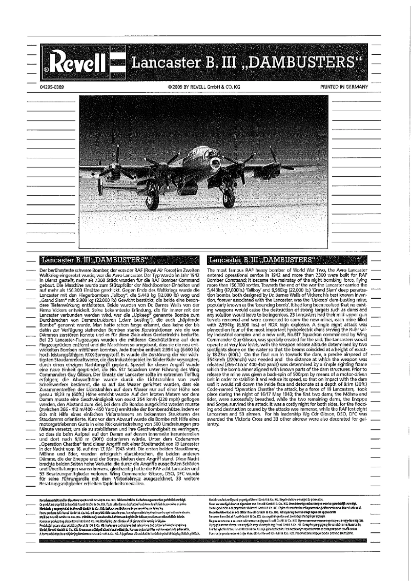 Page 1 de la notice Manuel utilisateur Revell Avro Lancaster DAMBUSTERS