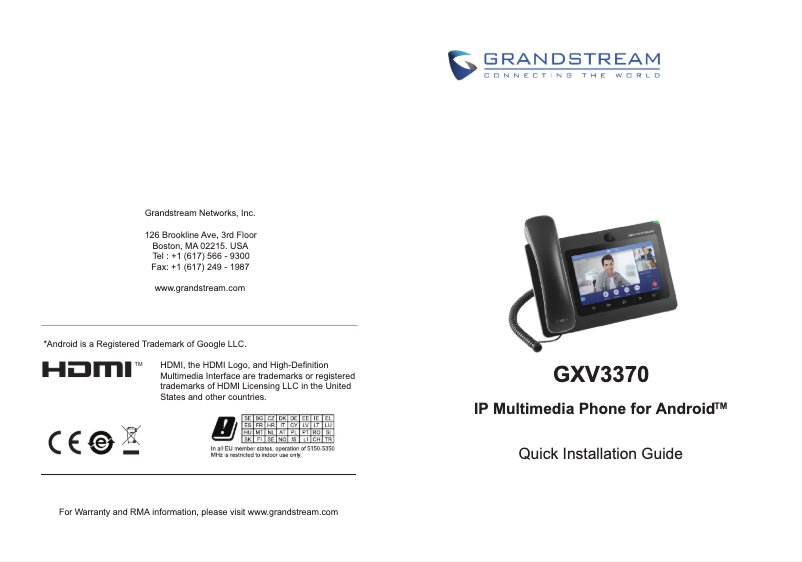 Page 1 de la notice Guide de démarrage rapide Grandstream GXV3370