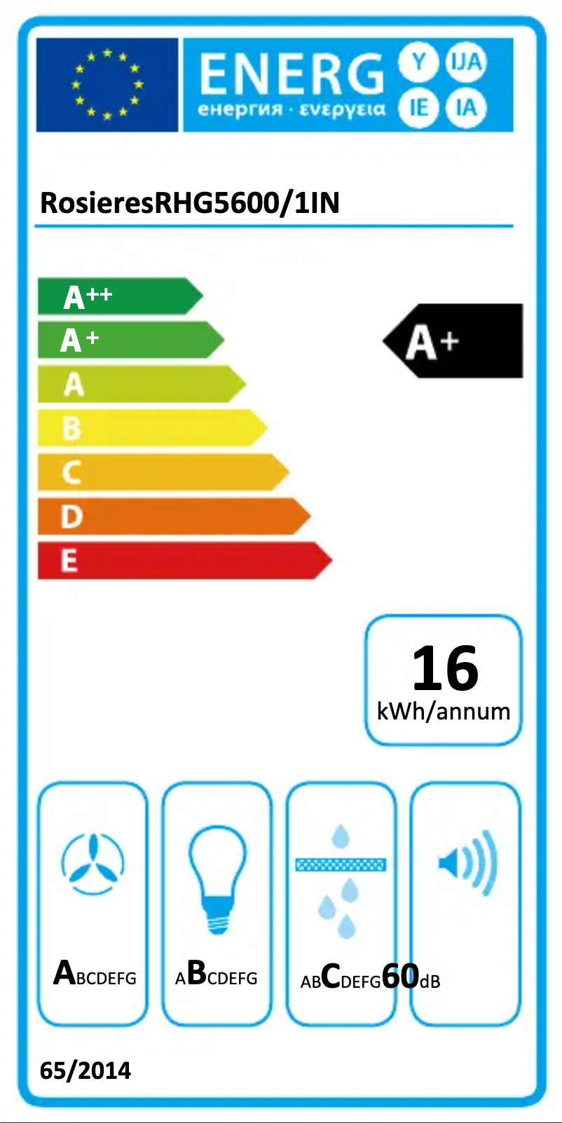 Page 1 de la notice Label énergétique Rosieres RHG5600/1IN