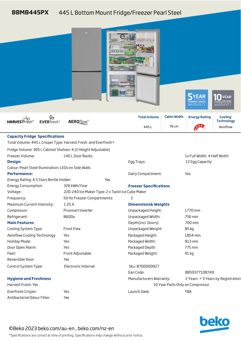 Page n°1 - Fiche technique Beko BBMB445PX
