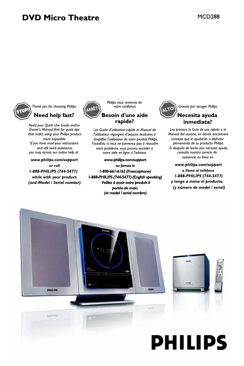 Page 1 de la notice Manuel utilisateur Philips MCD288E
