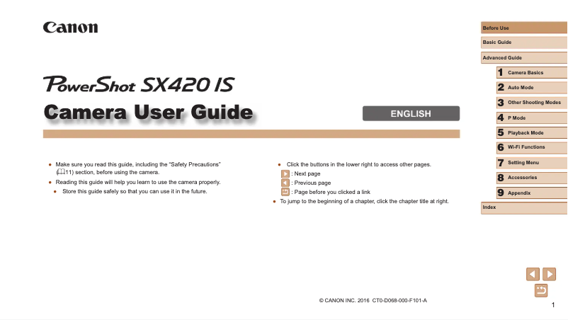 Image de la première page du manuel de l'appareil PowerShot SX420 IS