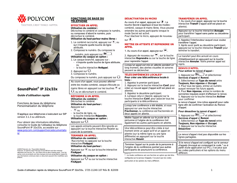 Image de la première page du manuel de l'appareil SoundPoint IP 330