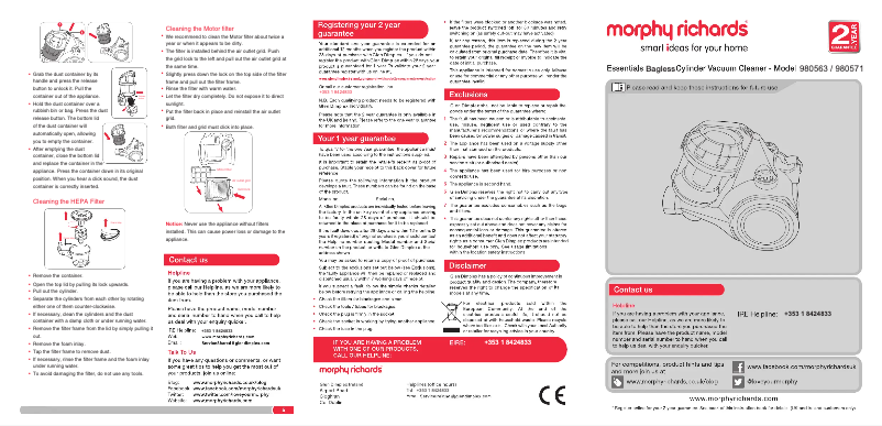 Page 1 de la notice Manuel utilisateur Morphy Richards Essentials 980563