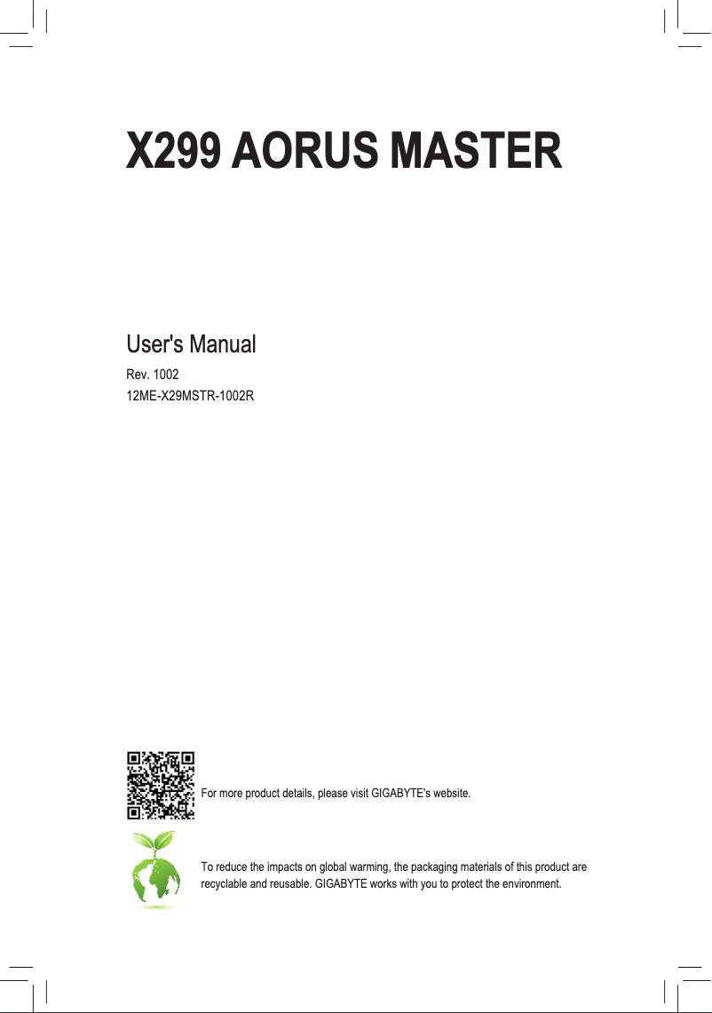 Page 1 de la notice Manuel utilisateur Gigabyte X299 Aorus MASTER