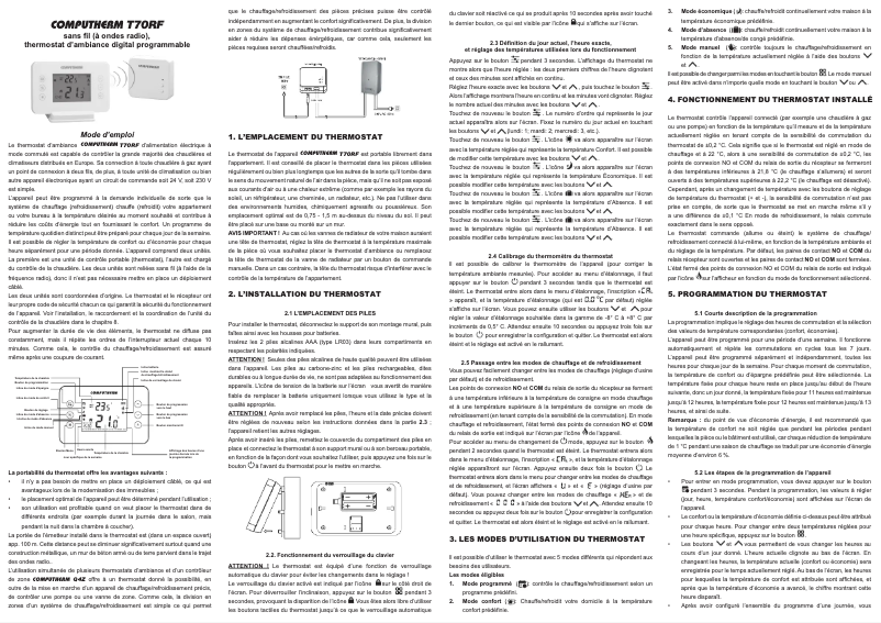 Page n°1 - Manuel utilisateur Computherm T70RF
