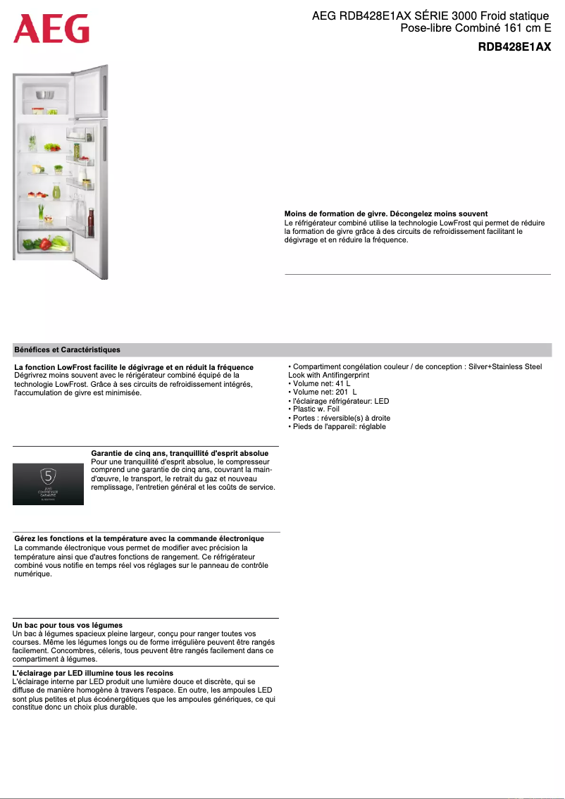 Page n°1 - Fiche technique AEG RDB428E1AX