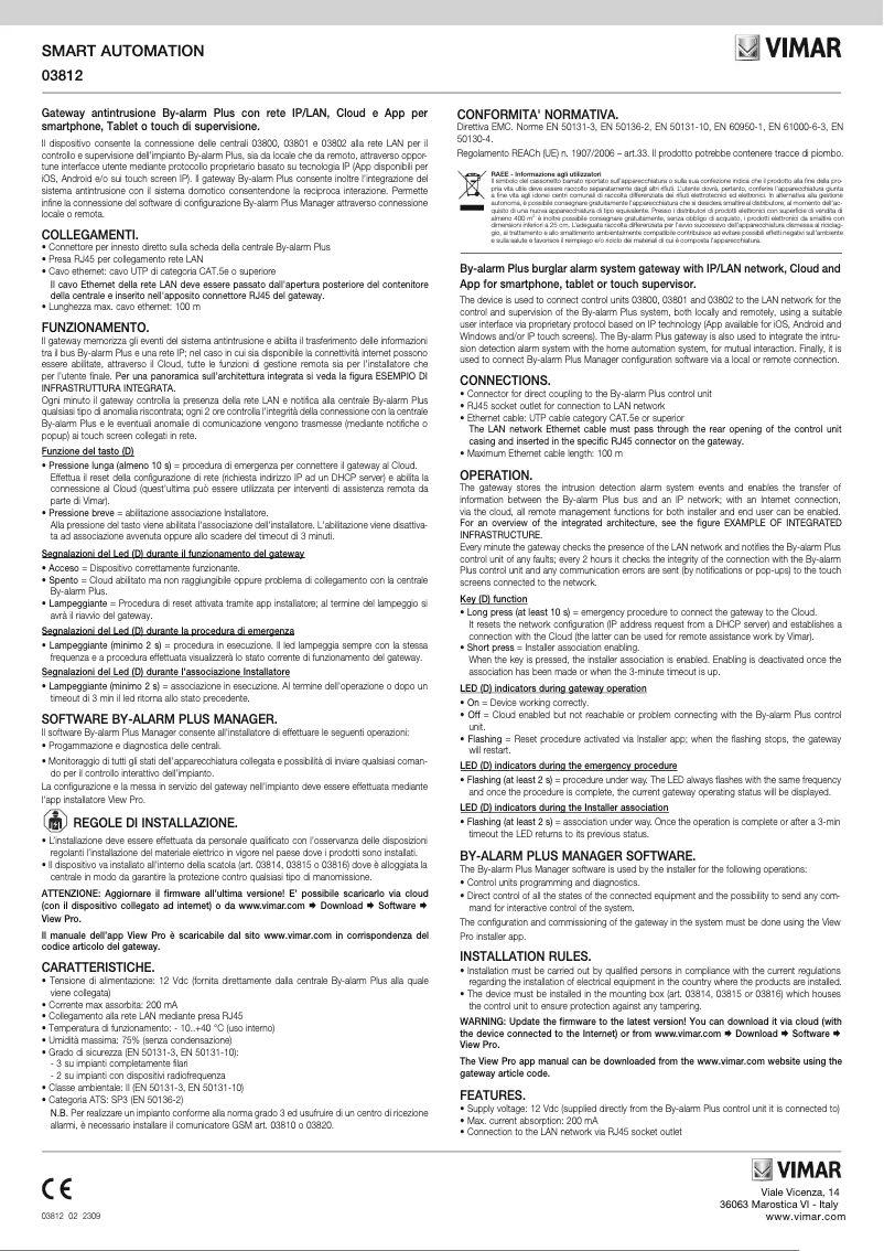 Page n°1 - Instructions / montage Vimar 03812