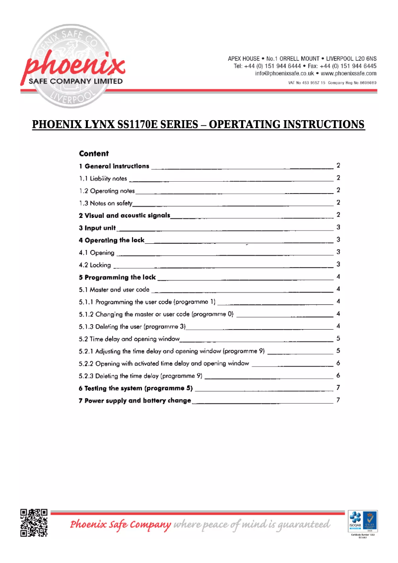 Page n°1 - Manuel utilisateur Phoenix SS1172E