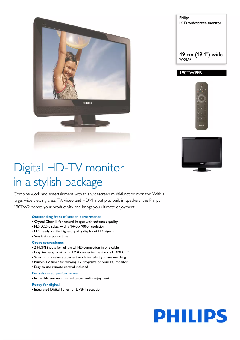 Imagen de la primera página del manual del dispositivo 190TW9FB