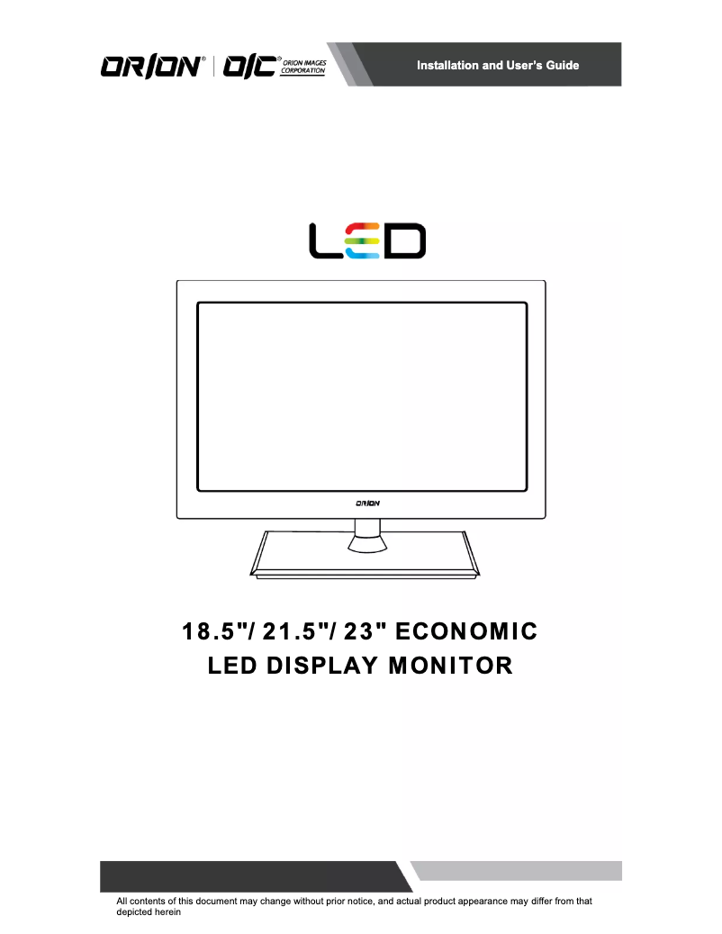 Page n°1 - Manuel utilisateur Orion Economy 18REDE