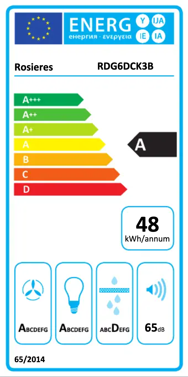 Page 1 de la notice Label énergétique Rosieres RDG6DCK3B
