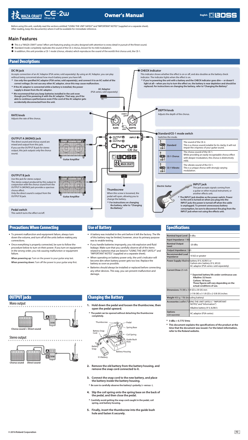 Page n°1 - Manuel utilisateur Boss Chorus CE-2W