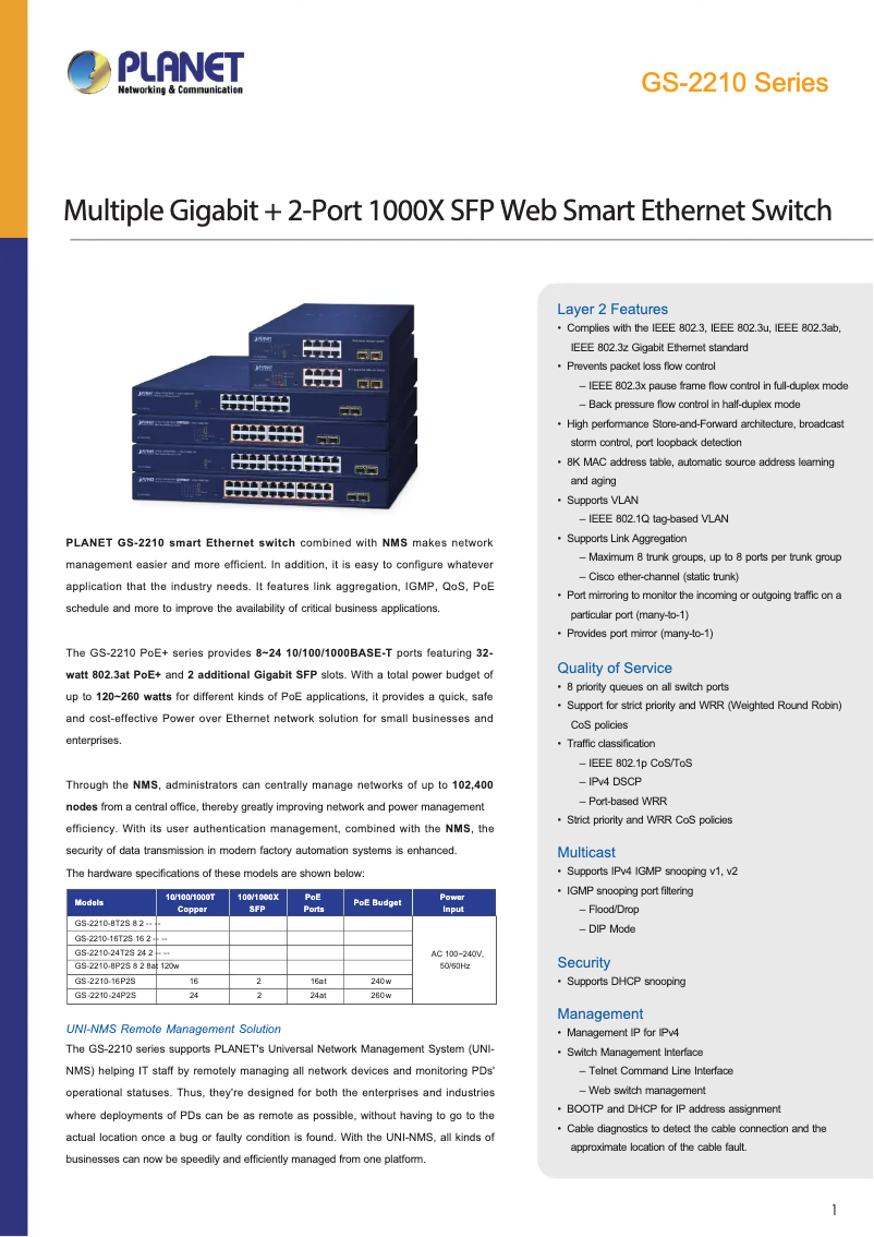 Image de la première page du manuel de l'appareil GS-2210-16T2S