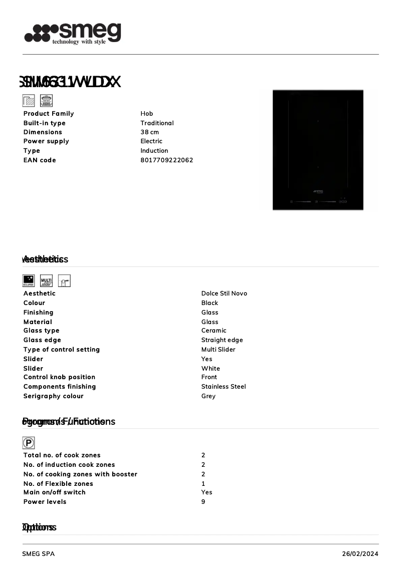 Page 1 de la notice Fiche technique Smeg SIM631WLDX