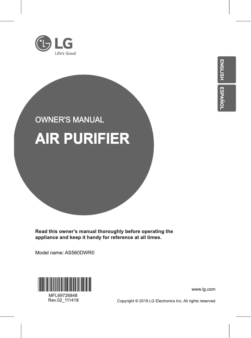 Image de la première page du manuel de l'appareil PuriCare 360 AS560DWR0