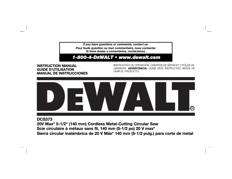 Page n°1 - Manuel utilisateur DeWalt DW733