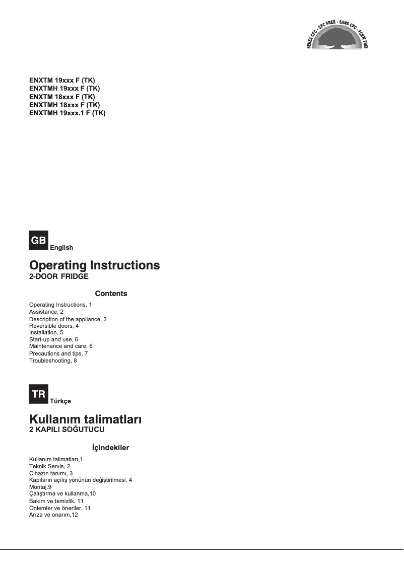 Page 1 de la notice Manuel utilisateur Hotpoint ENXTM 19211.1 F (TK)