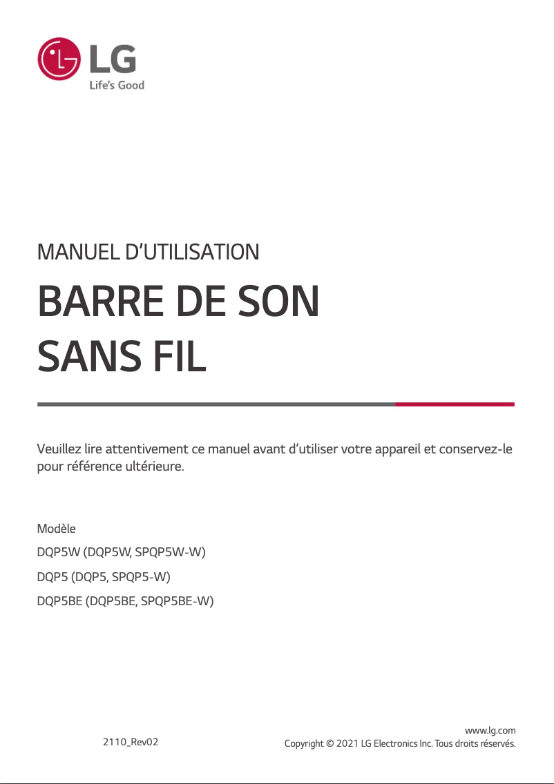 Page 1 de la notice Manuel utilisateur LG DQP5W