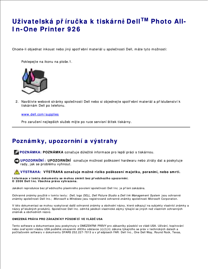 Page n°1 - Manuel utilisateur Dell 926