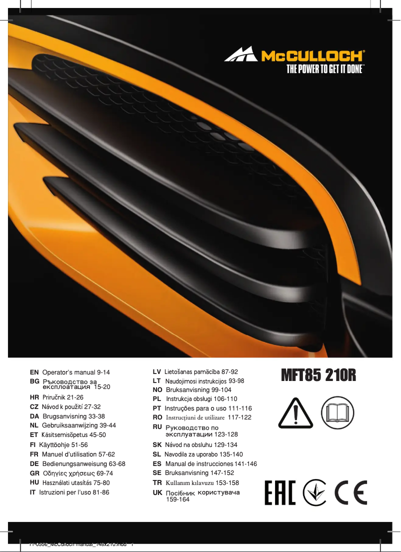 Page 1 de la notice Manuel utilisateur McCulloch MFT85 210R