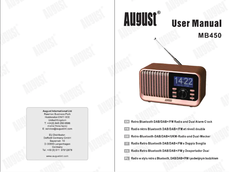 Page 1 de la notice Manuel utilisateur August MB450