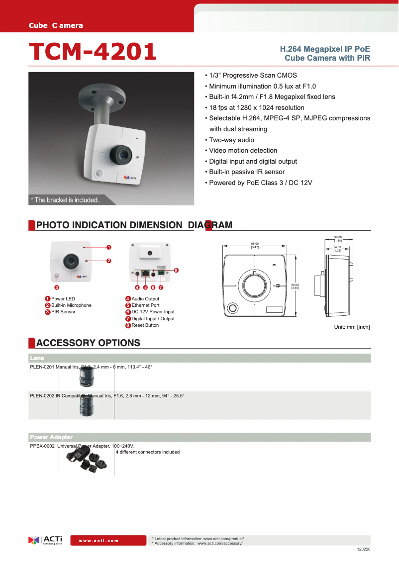 Page n°1 - Fiche technique ACTi TCM-4201