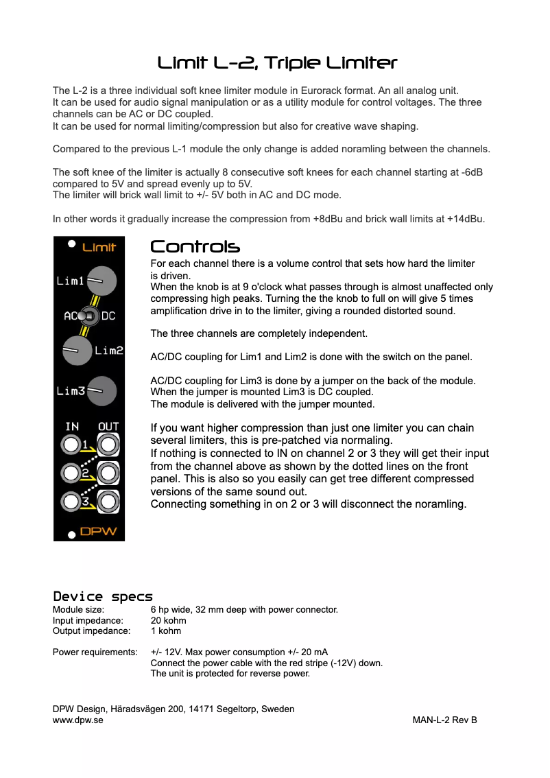 Page n°1 - Manuel utilisateur DPW Design Limit