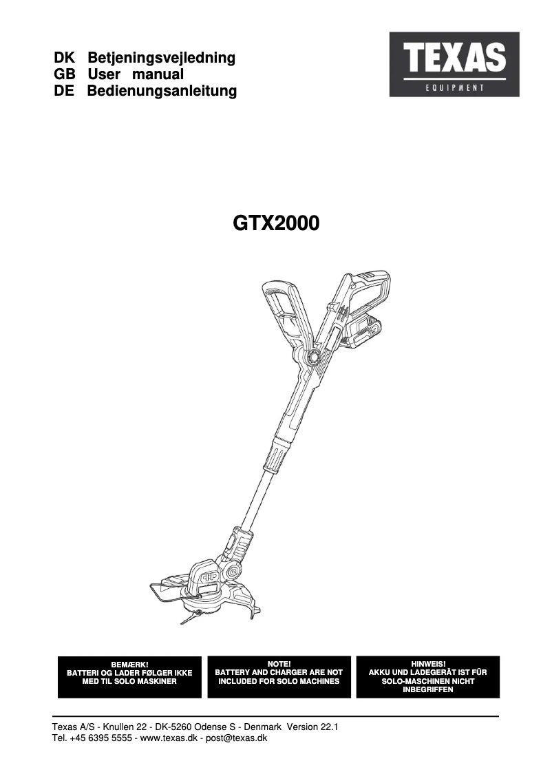 Image de la première page du manuel de l'appareil GTX2000
