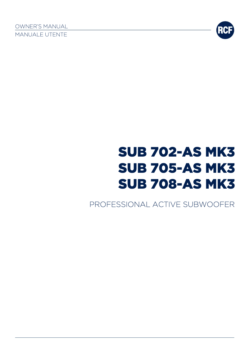 Page 1 de la notice Manuel utilisateur RCF SUB 708-AS MK3