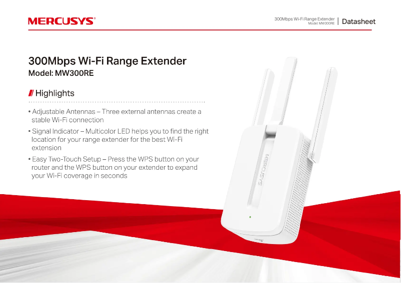 Page 1 de la notice Fiche technique Mercusys MW300RE