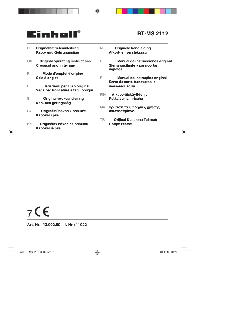 Page 1 de la notice Manuel utilisateur Einhell BT-MS 2112