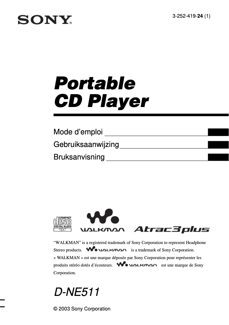 Page 1 de la notice Manuel utilisateur Sony D-NE511