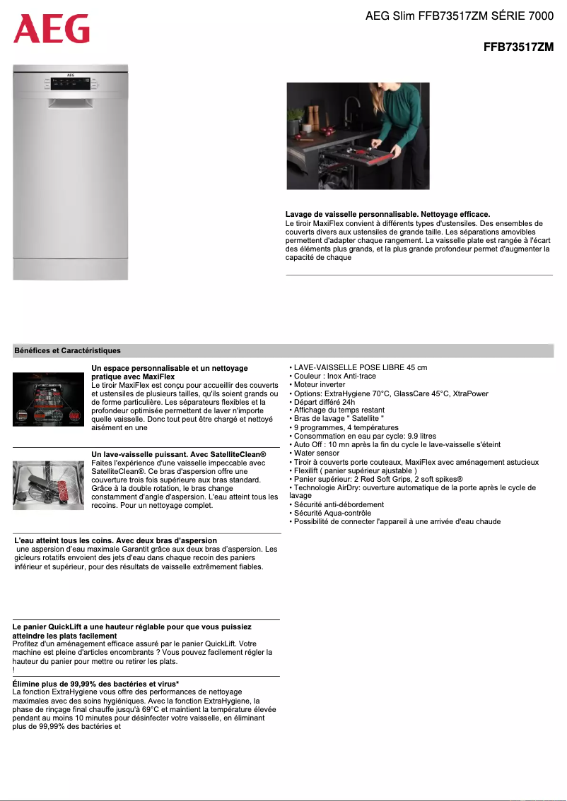 Page 1 de la notice Fiche technique AEG FFB73517ZM