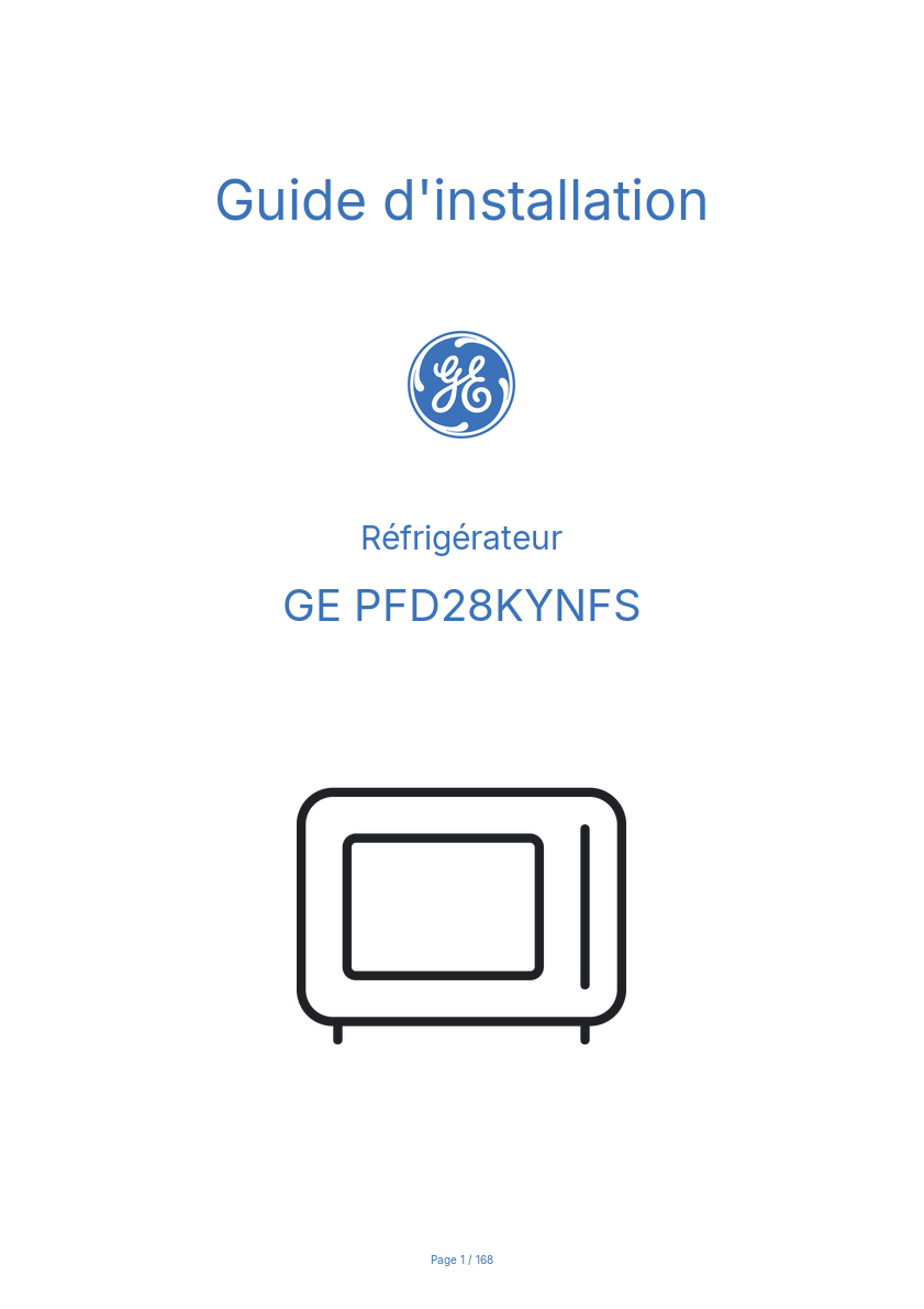Page n°1 - Guide d'installation GE PFD28KYNFS
