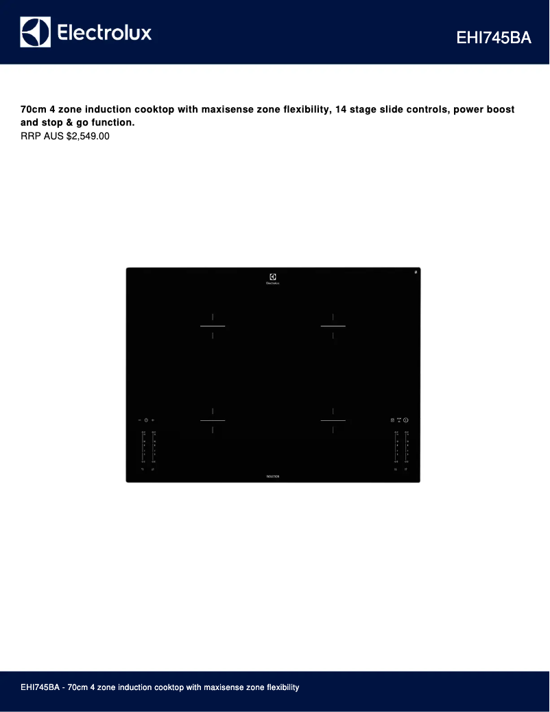 Page 1 de la notice Fiche technique Electrolux EHI745BA